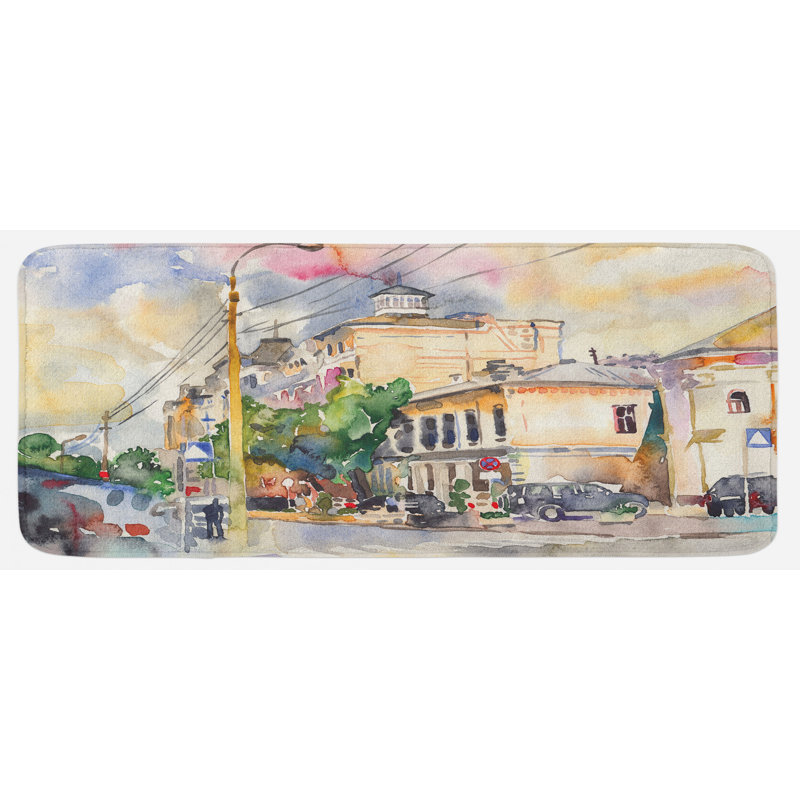 East Urban Home Watercolor Painting Of A City Street With