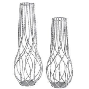 2 Piece Geometric Bud Iron Vase Set