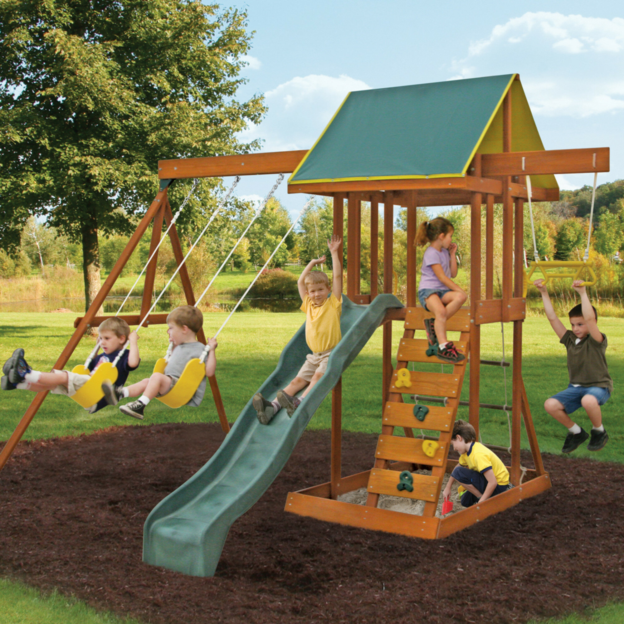 kidkraft newport wooden swing set