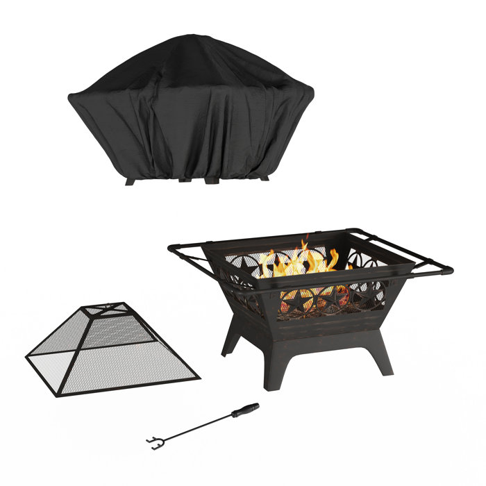 Millwood Pines Janssen Outdoor Deep Steel Wood Burning Fire Pit