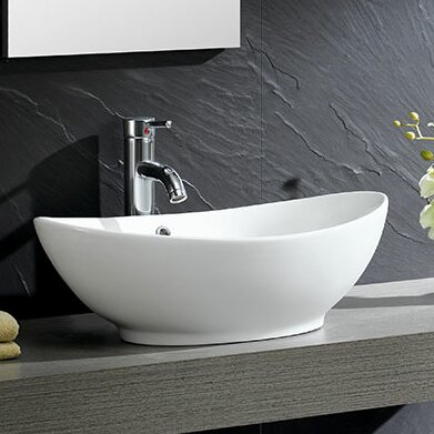 Modern Ceramic Oval Vessel Bathroom Sink with Overflow by Fine Fixtures