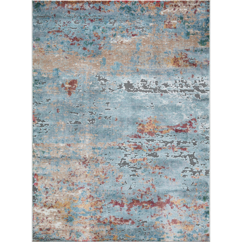 Williston Forge Pugh Abstract Soft And Plush Light Blue Brown Area Pugh Abstract Soft And Plush