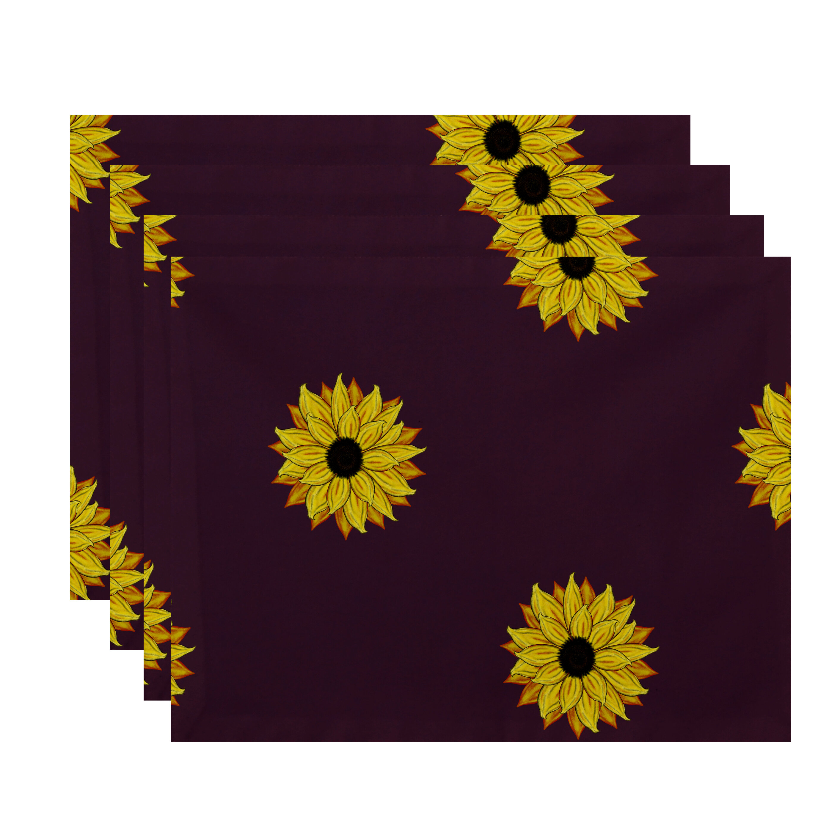 August Grove Diamondville Sunflower Frenzy Floral Print 4 Piece Placemat Set Wayfair