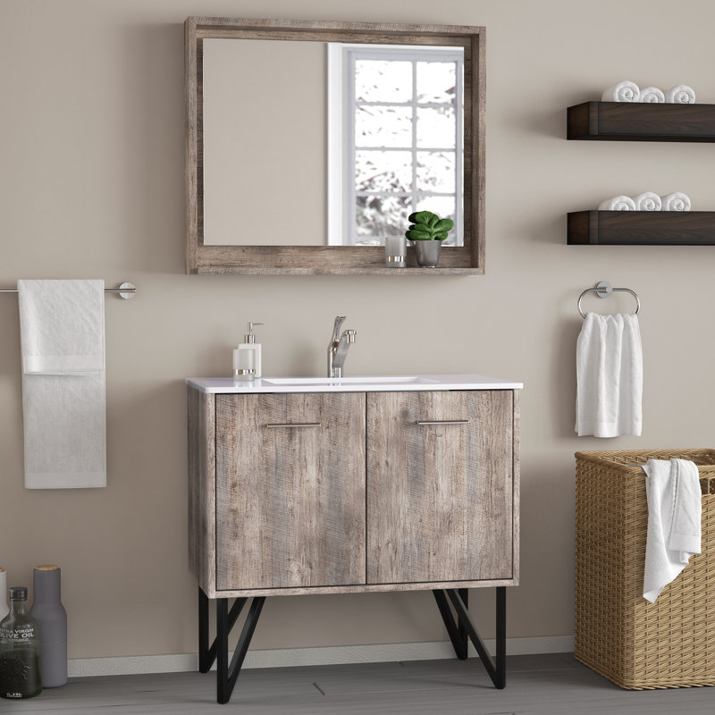 Ellison Nature Wood 36 Single Bathroom Vanity Set With Mirror Ellison Nature Wood 36 Single Bathroom Vanity Set With Mirror