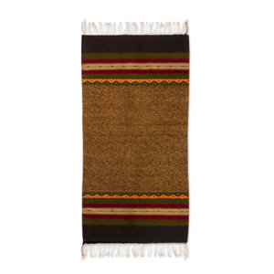 Authentic Zapotec Earth Tone Hand-Woven Brown Area Rug