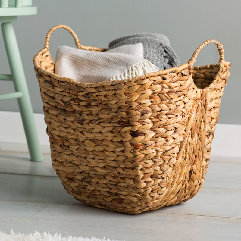 August Grove Theroux Tall Water Hyacinth Wicker Basket with Handles