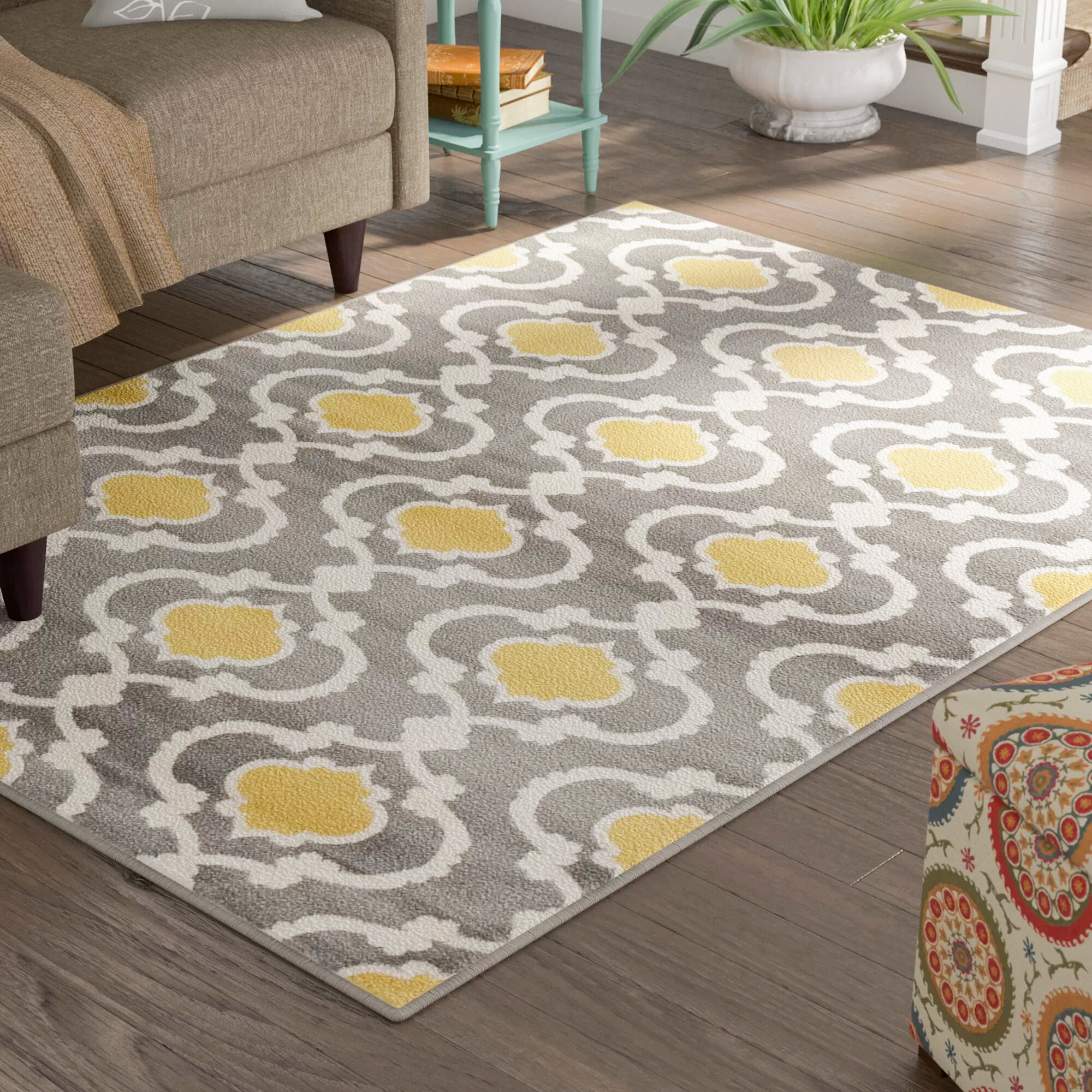 Home Garden Modern Geometric Grey Rugs With Mustard Yellow Small Large Big Rugs For Lounge Area Rugs