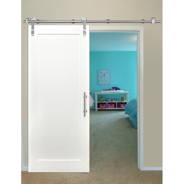 Shaker 1 Panel Primed Solid Wood Panelled Pine Interior Barn Door by Creative Entryways