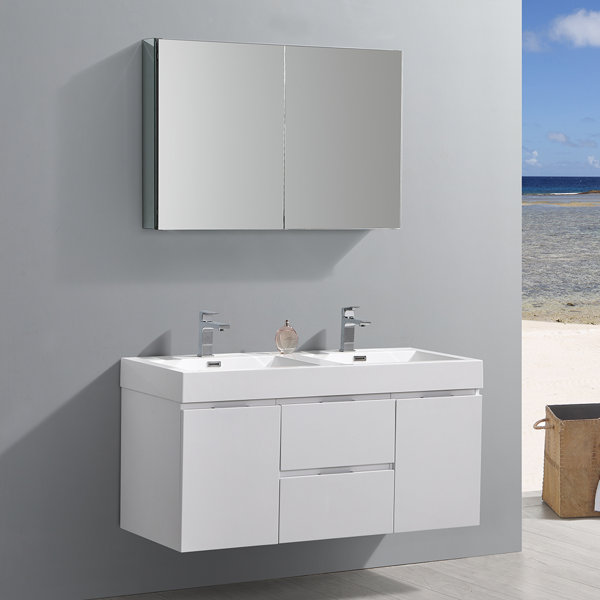 Senza Valencia 48 Wall Mounted Double Bathroom Vanity Set with Mirror by Fresca