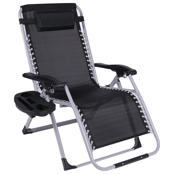 Arlmont & Co. Zero Gravity Lounge Chair Super Wide Recliner With Cup Holder Square Tube Steel ...
