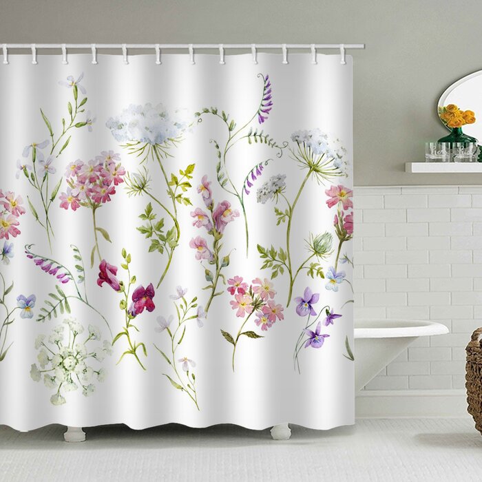 East Urban Home Watercolor Floral Shower Curtains For Bathroom Fabric ...