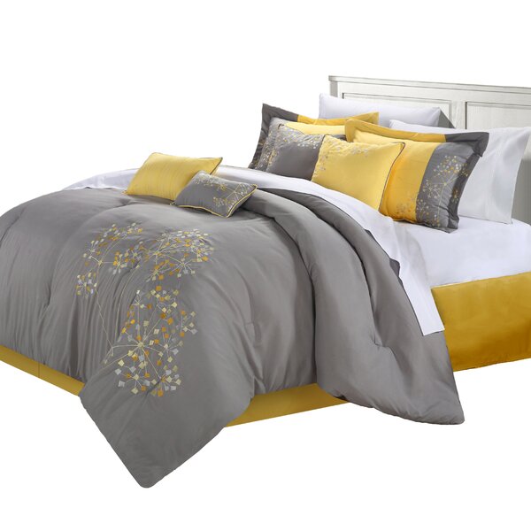 Hexagonal Banded Stripes Yellow Grey Cotton Blend Double Duvet