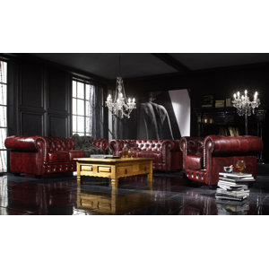 2-tlg. Couchgarnitur Chesterfield aus Echtleder ..
