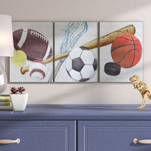 Stella Sports Balls Triptych Wall Plaque (Set of 3)
