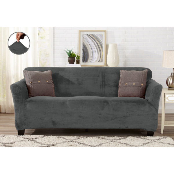 Velvet Plush Form Fit Stretch Box Cushion Sofa Slipcover by Winston Porter