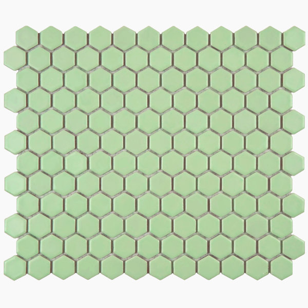Retro Hexagon 0.875 Lx 0.875 Porcelain Mosaic Tile in Matte Light Green by EliteTile