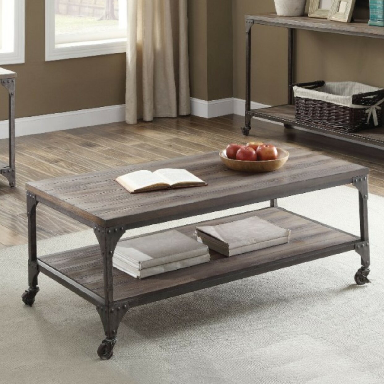 Williston Forge Camas Industrial Rectangular Wood And Metal Coffee Table Wayfair