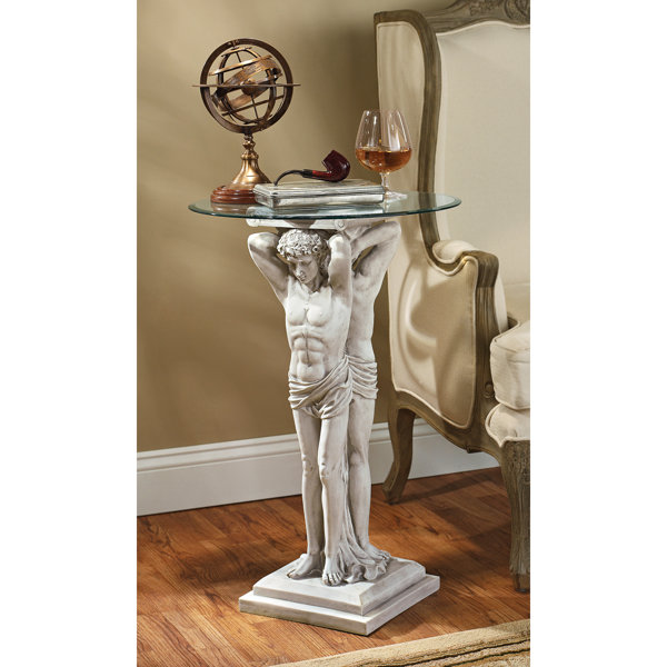 Hermitage Atlantes Glass - Topped Pedestal End Table By Design Toscano Bargain