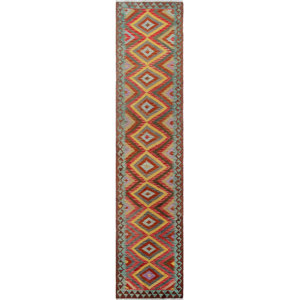 One-of-a-Kind Vallejo Kilim Majeed Hand-Woven Wool Red Area Rug