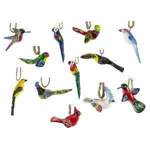12 Piece Hand Painted Ceramic Bird Ornament Set