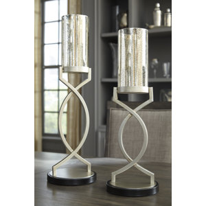 2 Piece Metal/Glass Hurricane Set (Set of 2)