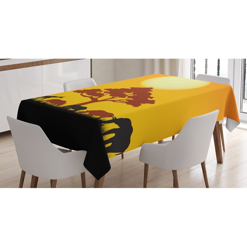 East Urban Home Safari Tablecloth Silhouette Of Rhinos Elephants Zebras Grassland And A Tree With The Sun Rectangular Table Cover For Dining Room Kitchen Decor 60 X 84 Orange Chocolate Black Wayfair