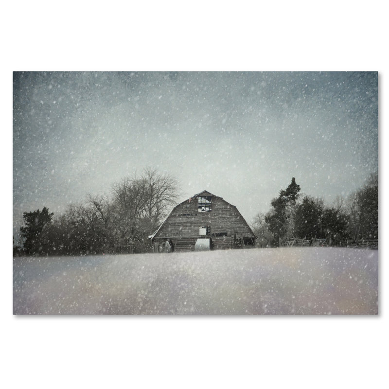 Trademark Art Snowing At The Old Barn Graphic Art Print On