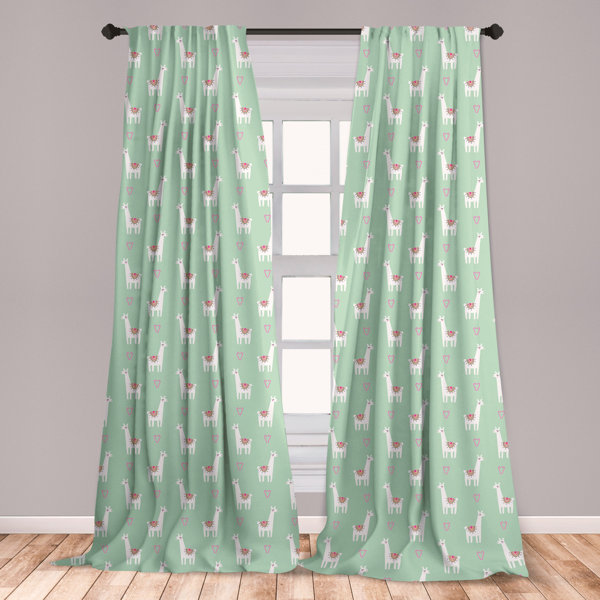 East Urban Home Applecroft Llama Window Curtains Llama With Candy Cane Hearts Fun Pattern On Mint Green Background Lightweight Decorative Panels Set Of 2 With Rod Pocket 56 X 95 Mint Green Multicolor Wayfair