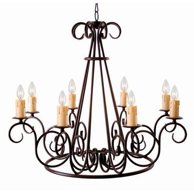 Marguerite 8-Light Candle Style Wagon Wheel Chandelier 2nd Ave Design Finish: Rustic Iron, Shade: Black Trumpet