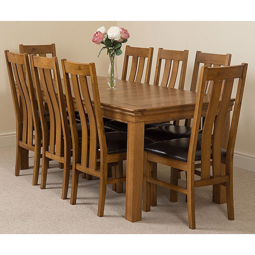 Greenwald Fixed Solid Oak Dining Set with 8 Princeton Chairs Ophelia and Co.