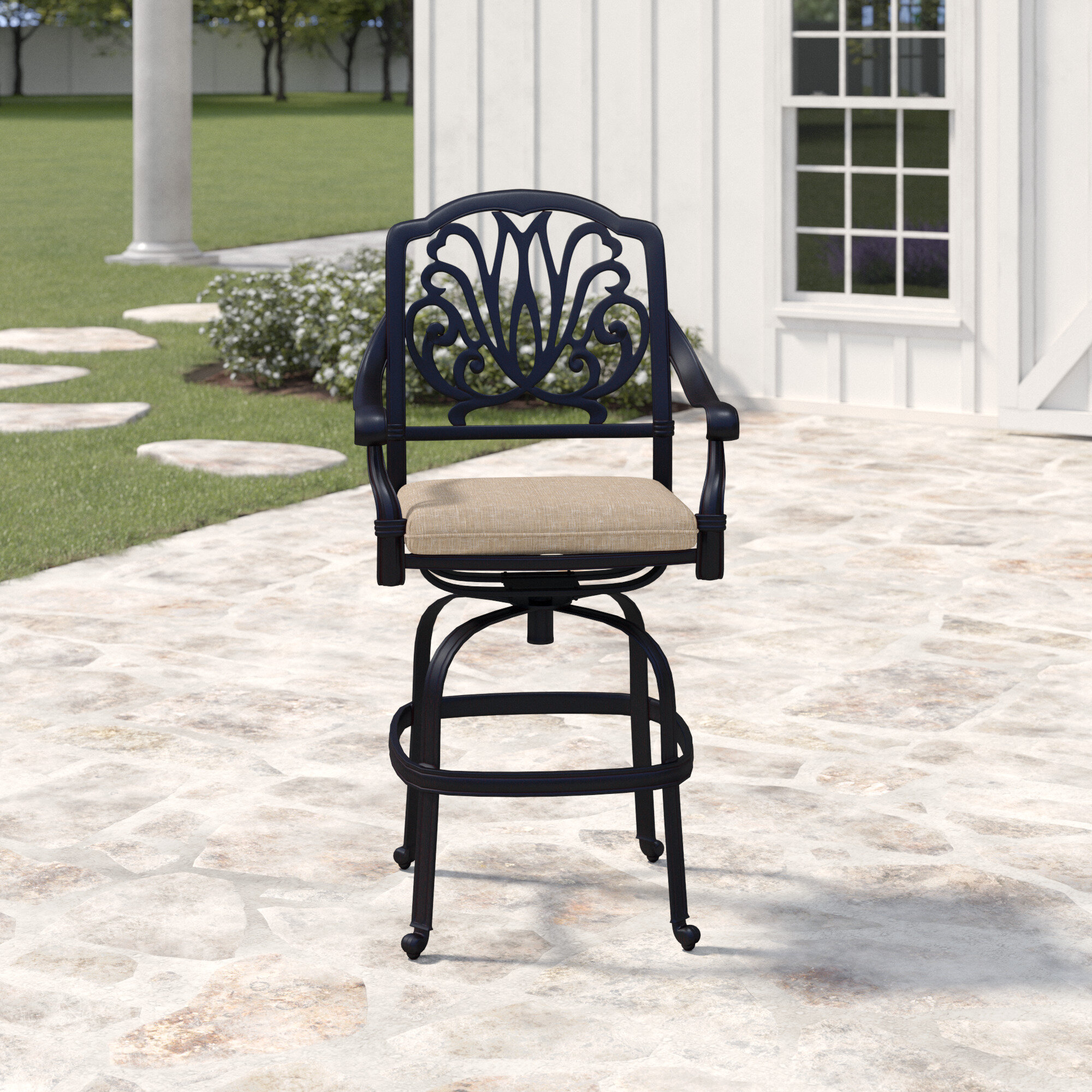 Lebanon Swivel 26 Patio Bar Stool With Cushion Birch Lane