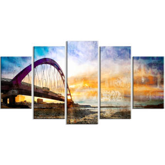 Wallpaper Designart Colour Red Bridge Sunset Taiwan 5 Piece Wall Art On For Android Free
