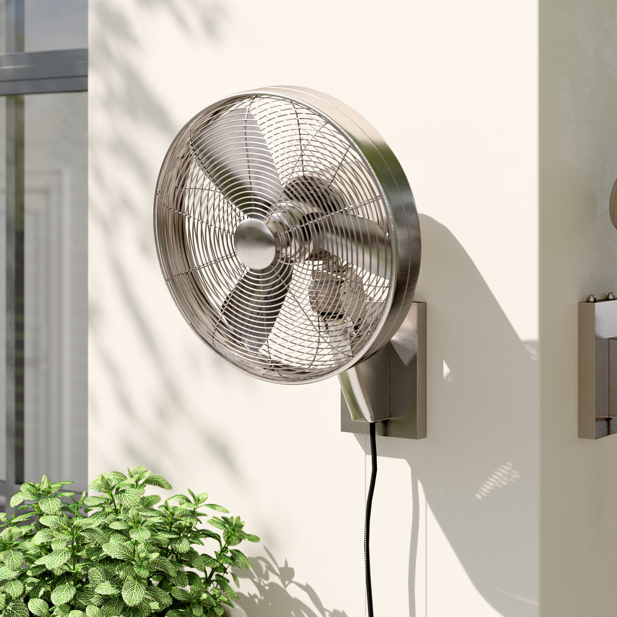 Matthews Ll Bn Laura 16 Outdoor Wall Fan With Remote Control Brushed Nickel 3 Metal Blades