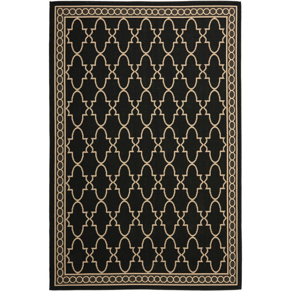 Short Black & Sand Checked Area Rug by Winston Porter