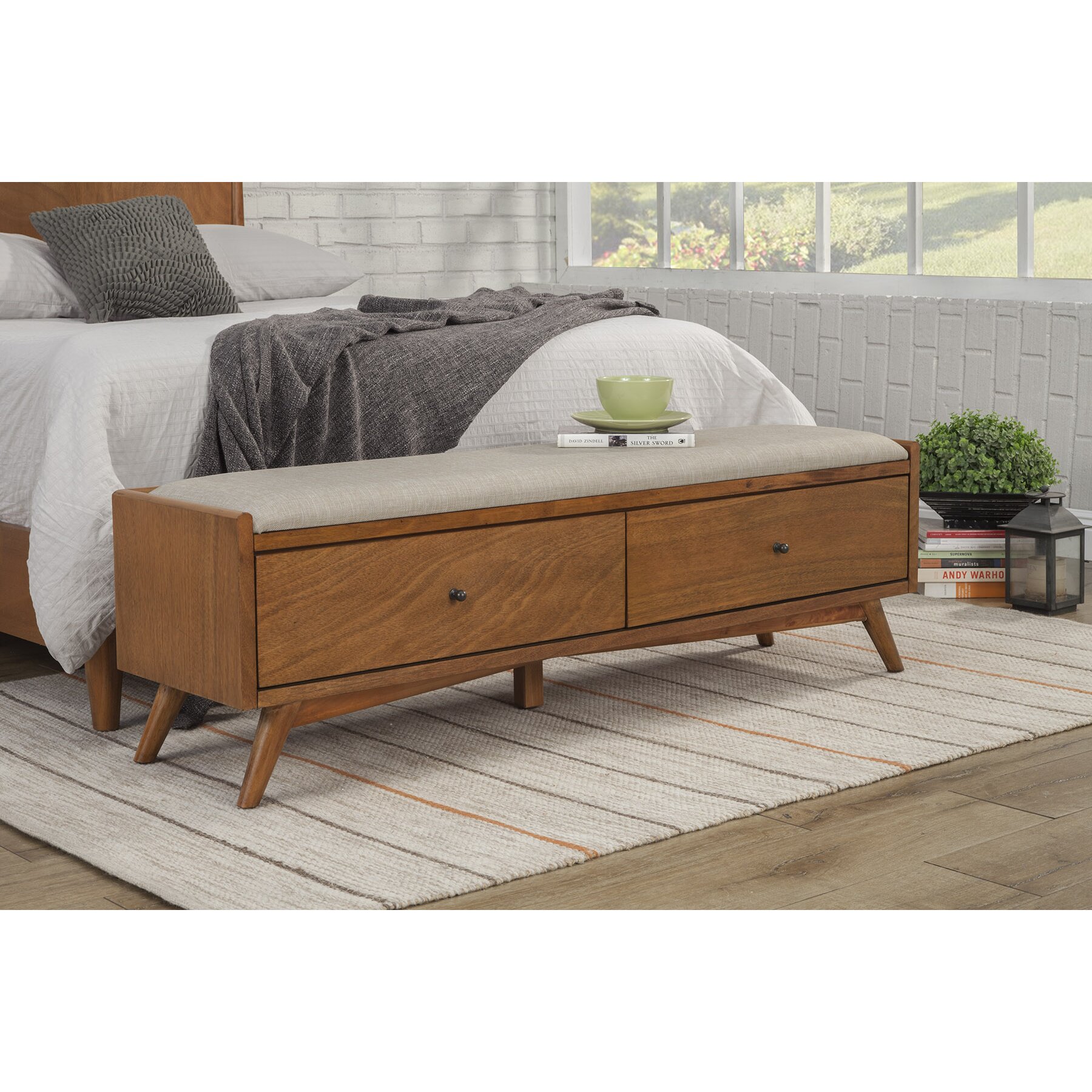 Yelena Upholstered Solid Wood Drawer Storage Bench