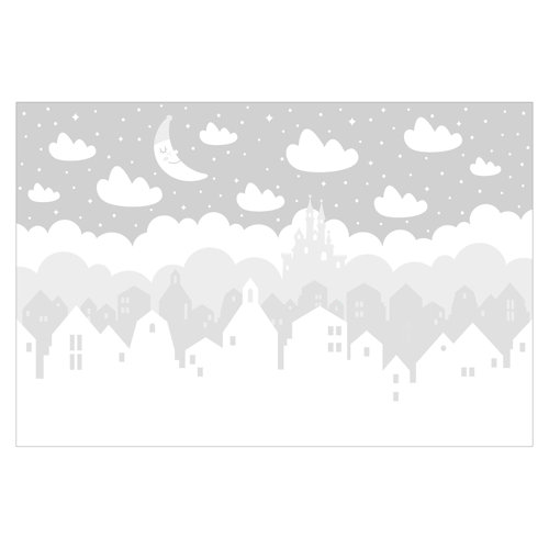 Starry Sky with Houses and a Moon in Grey 2.25m x 3.36m Textured Matt Peel & Stick Wall Mural East Urban Home