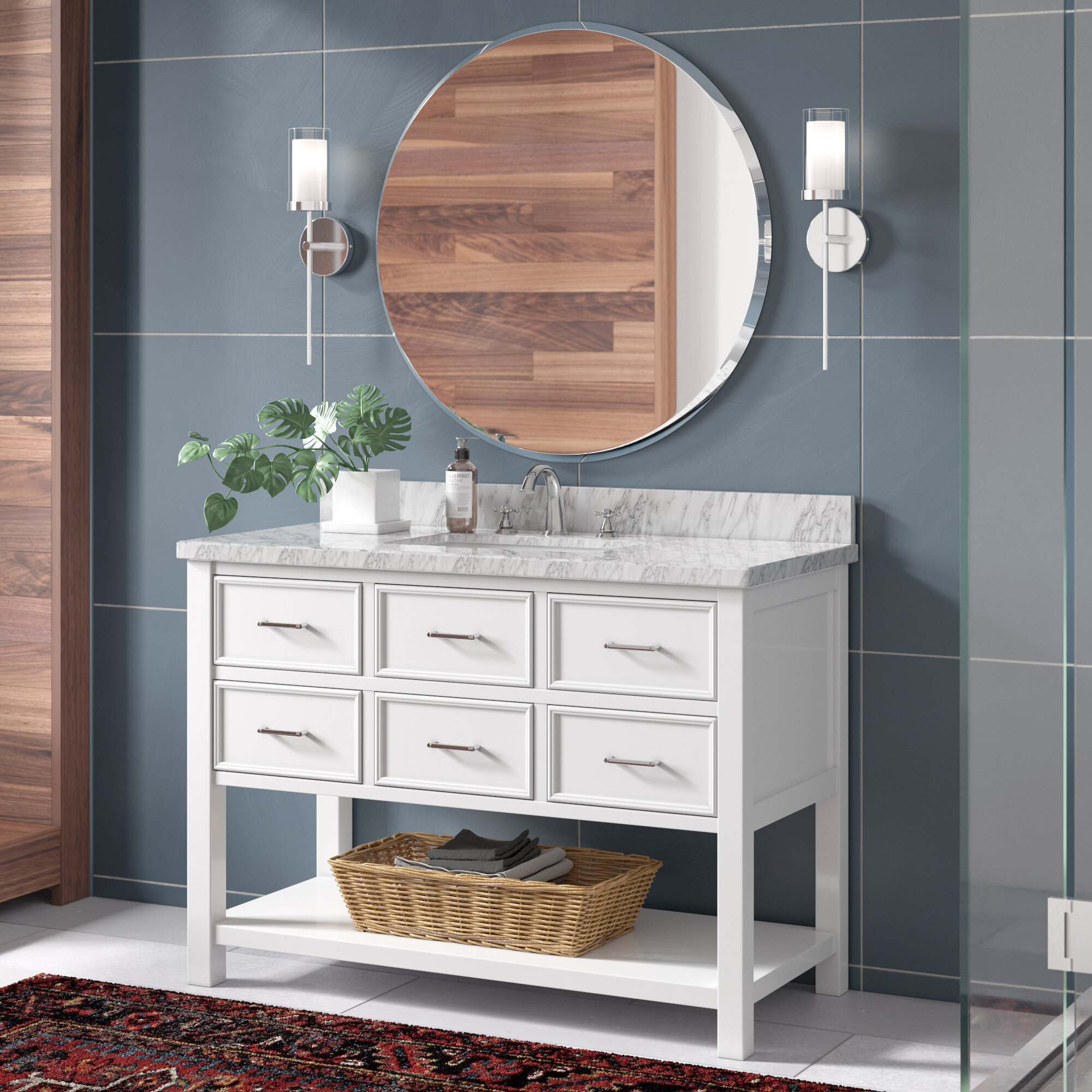 New Hampshire 48 Inch Bathroom Vanity Carrara Charcoal Gray Includes Charcoal Gray Cabinet With Authentic Italian Carrara Marble Countertop And White Ceramic Sink Kitchen Bath Fixtures Tools Home Improvement Prborgaf