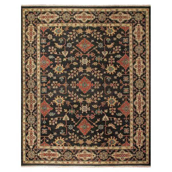 Carrickfergus Knotted Wool Black/Brown Floral Area Rug by Darby Home Co