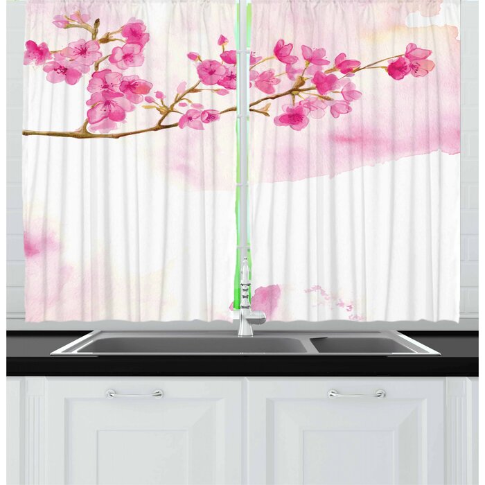 Cherry Blossom 2 Piece Kitchen Curtain Set