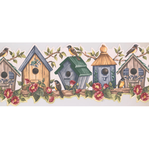 Retroart Birds On Bird Houses With Floral Design Animal 15 L X 10