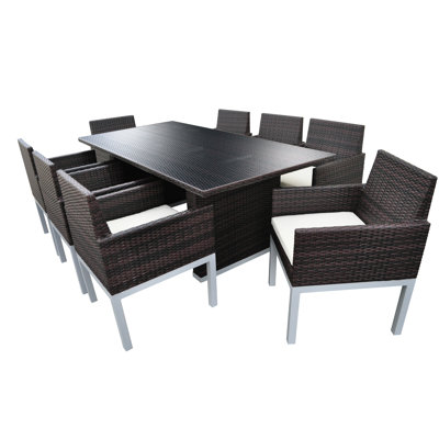 Solis Patio Tuum 9 Piece Dining Set with Cushions Finish: Brown, Cushion Color: Cream