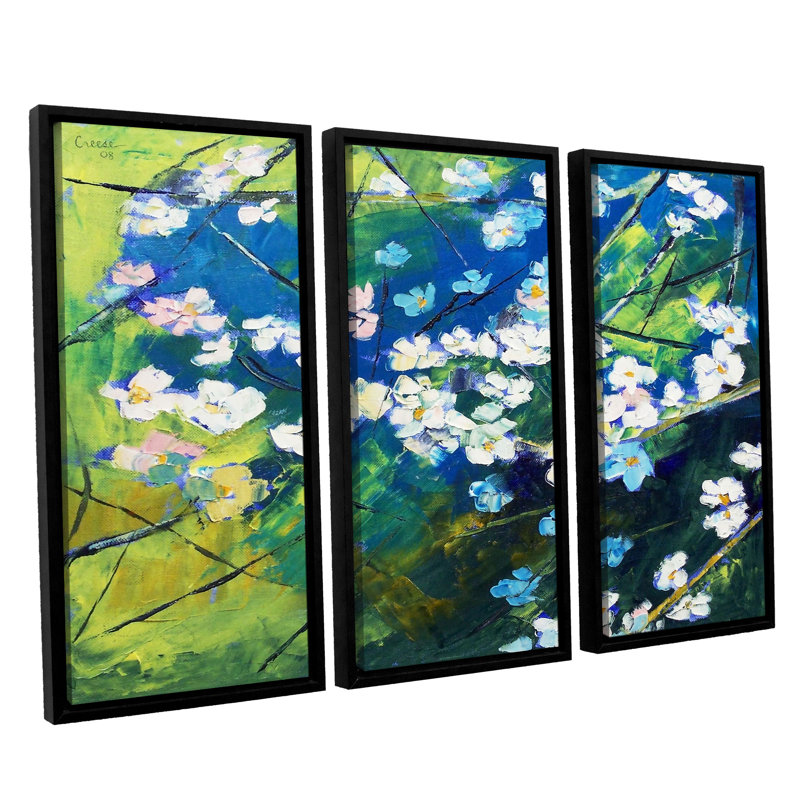 Alcott Hill Cherry Blossom 3 Piece Framed Painting Print On Canvas
