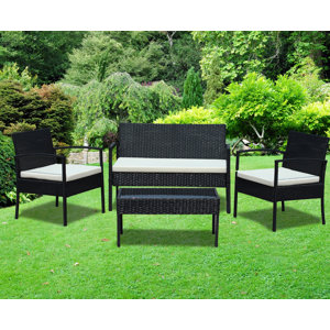 4 Piece Rattan Sofa Set with Cushions