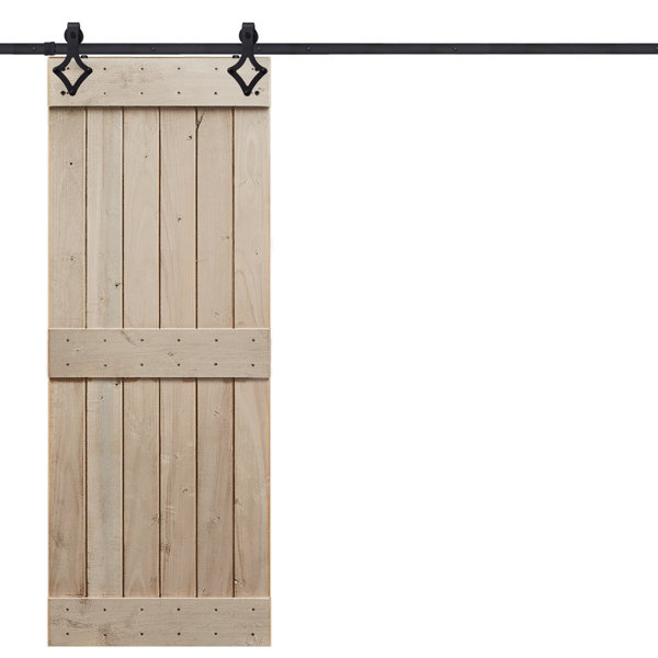 Rustic Mid Rail Plank Wood 2 Panel Interior Barn Door by Barndoorz