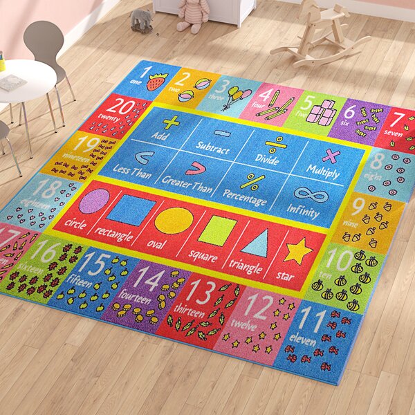 Weranna Math Symbols Numbers and Shapes Educational Learning Blue/Red Indoor/Outdoor Area Rug by Zoomie Kids