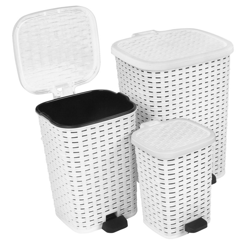 Superior Performance 3 Piece 1.6 Gallon Plastic Step On Trash Can Set