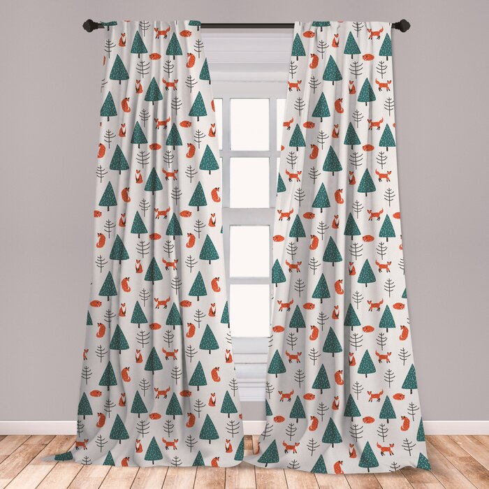 Ambesonne Fox 2 Panel Curtain Set Orange Foxes In A Snowy Winter Forest Animals Of Cold Climates Cartoon Lightweight Window Treatment Living Room