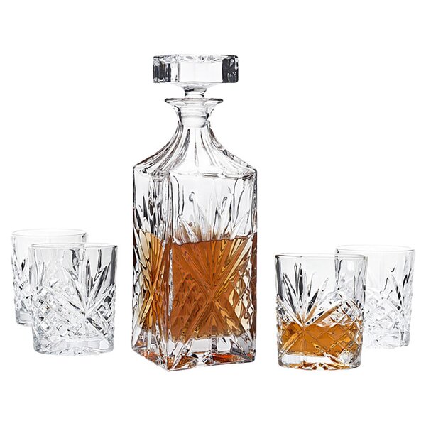 5-Piece Scotland Crystal Decanter & Glass Set by Godinger Silver Art Co