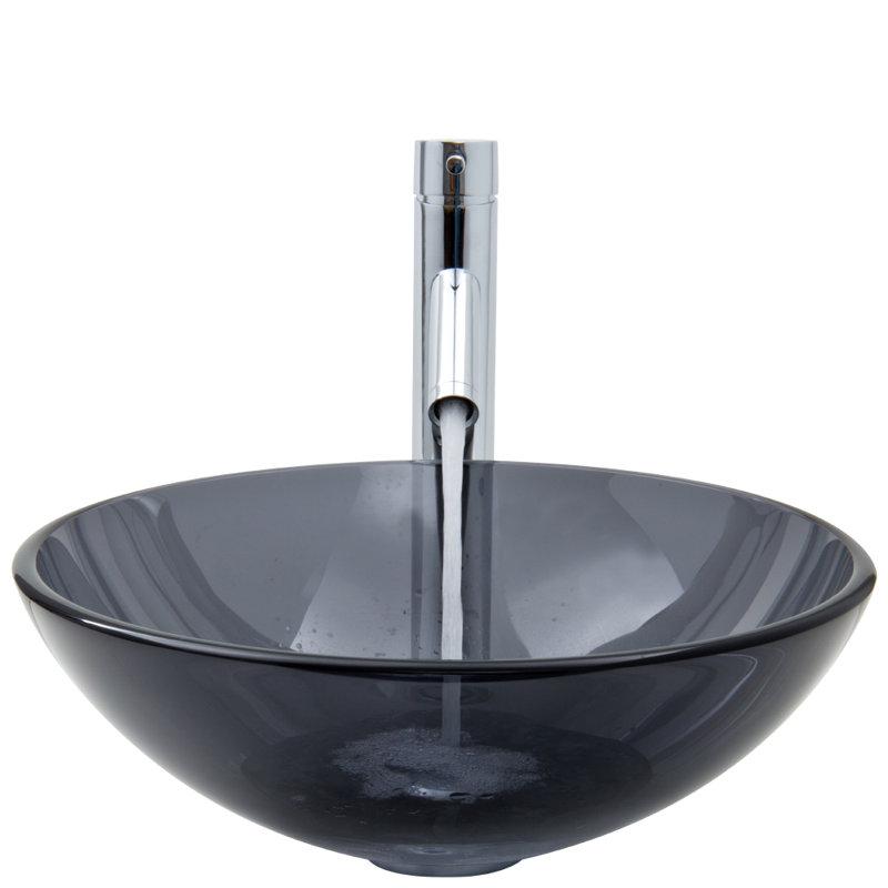 VIGO Sheer Black Glass Circular Vessel Bathroom Sink with ...