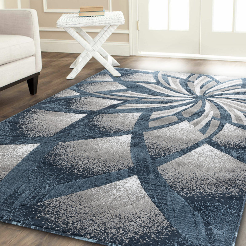 Ebern Designs Kimbrel New Modern Blue Gray Ivory Area Rug Ebern Designs Kimbrel New Modern Blue
